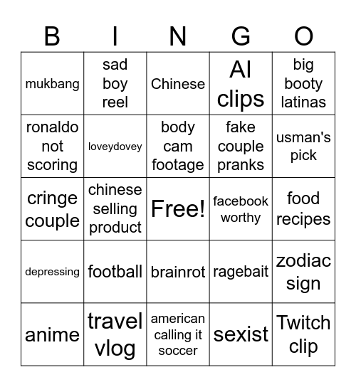 Reel try not to get cancelled Bingo Card