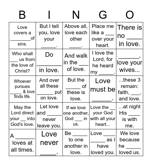 This Is Love  Bingo Card