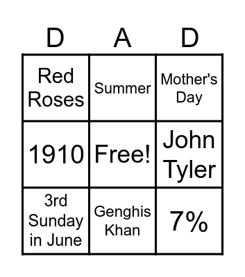 Father's Day Bingo Card