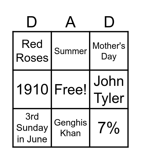 Father's Day Bingo Card