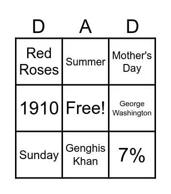 Father's Day Bingo Card