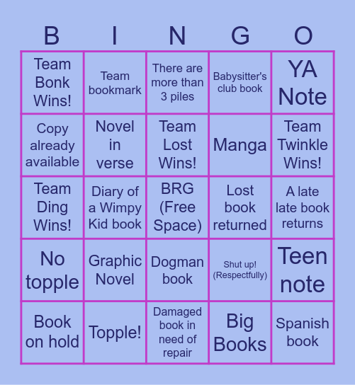 Book Return Game Bingo! Bingo Card