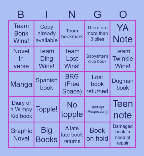 Book Return Game Bingo! Bingo Card