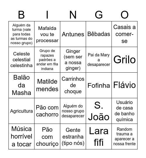 SAINT JOÃO BINGO!!! Bingo Card