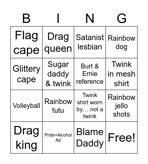DC Pride Bimgo Bingo Card