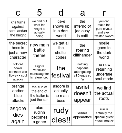 its deltarune bingo for chapter  5 Bingo Card