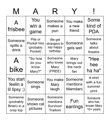 Mary Bingo Card