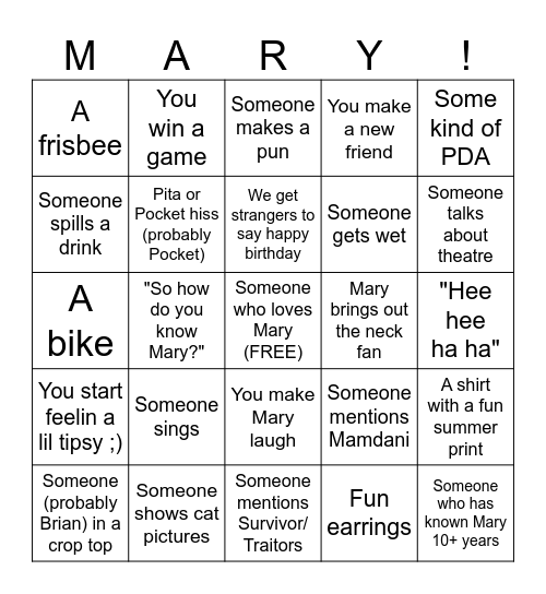 Mary Bingo Card
