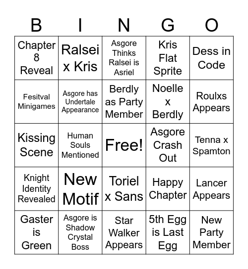 DELTARUNE Chapter 5 Bingo Card