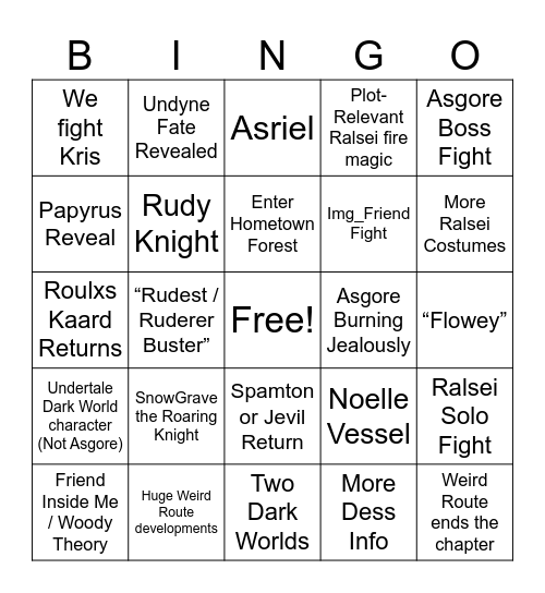 Deltarune Chapter 5 Bingo Card