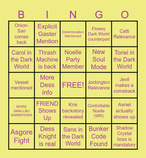 DELTARUNE Chapter 5 Predictions Bingo Card