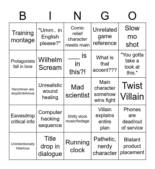 Video Game Movie Night Bingo Card