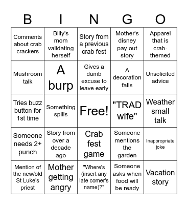 Crab Fest Card 4 Bingo Card