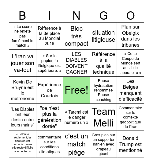 Bingo Belgique Iran Bingo Card