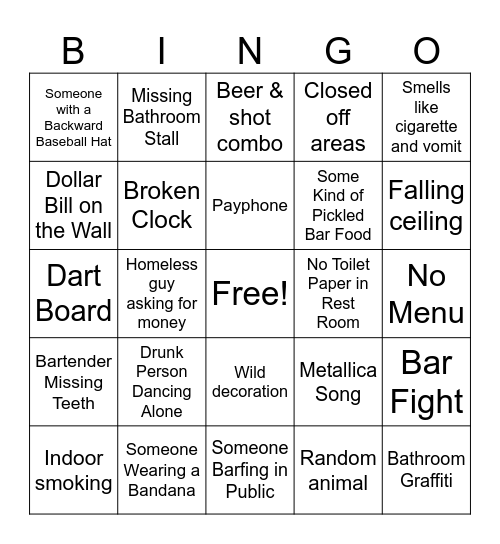 DIVE BAR Bingo Card