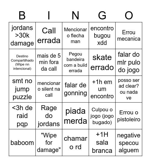 Raid Canavial Bingo Card
