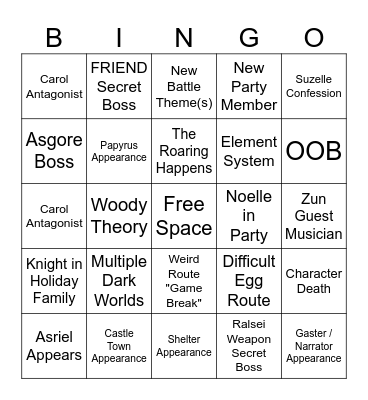 Deltarune Ch. 5 Bingo Card