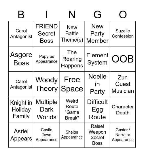Deltarune Ch. 5 Bingo Card