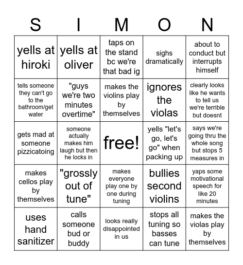 mr simon bingo Card