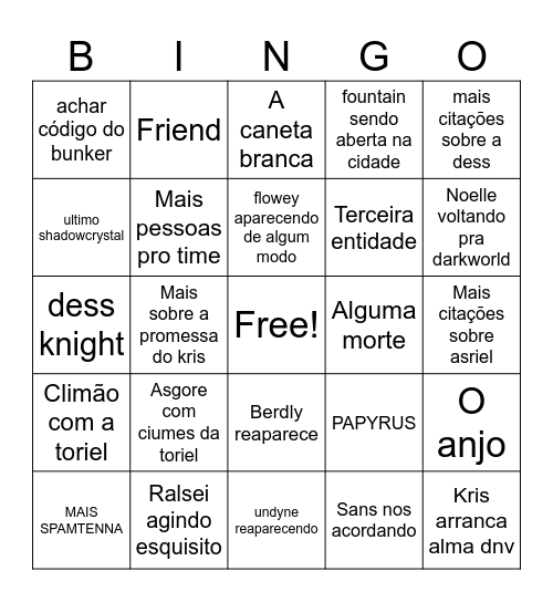 deltarune Bingo Card
