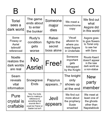 Deltarune Chapter 5 Bingo Card