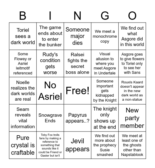 Deltarune Chapter 5 Bingo Card