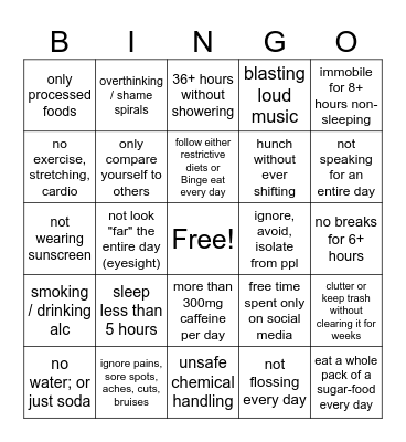 anti-health advice Bingo Card
