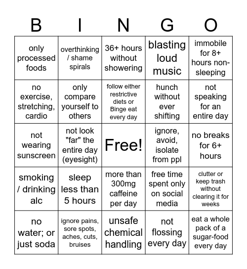 anti-health advice Bingo Card