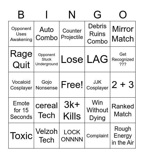 Hakari Bingo Card