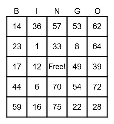 Untitled Bingo Card