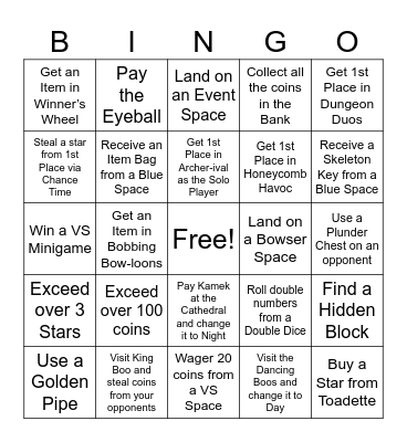 Mario Party Bingo Card