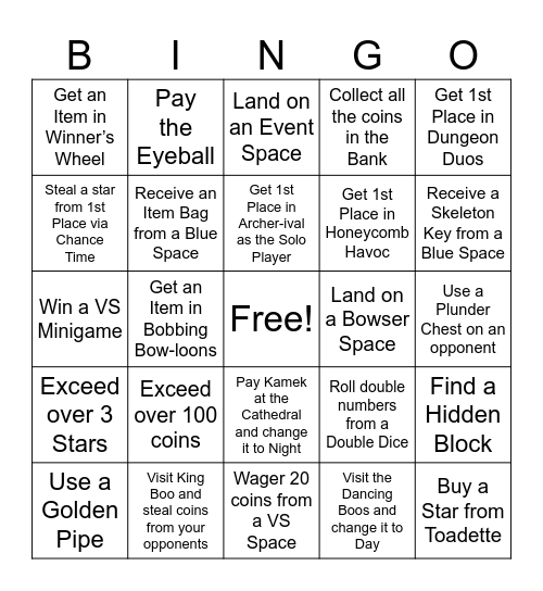 Mario Party Bingo Card