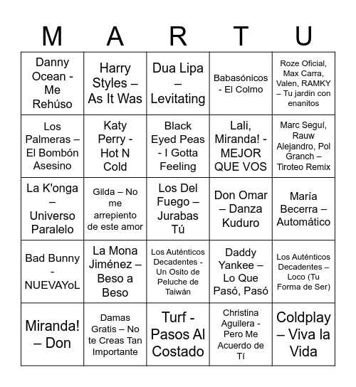 Cumple Bingo Card