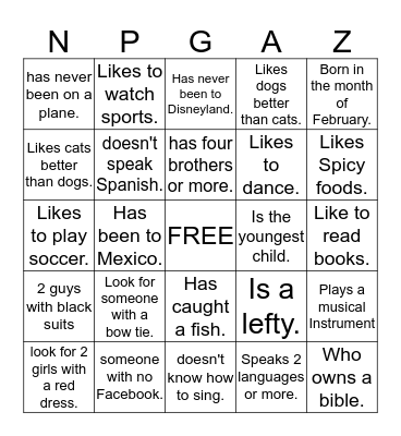 Gala Night Bingo Card