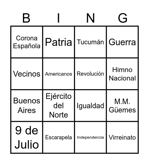 BINGO PATRIO Bingo Card
