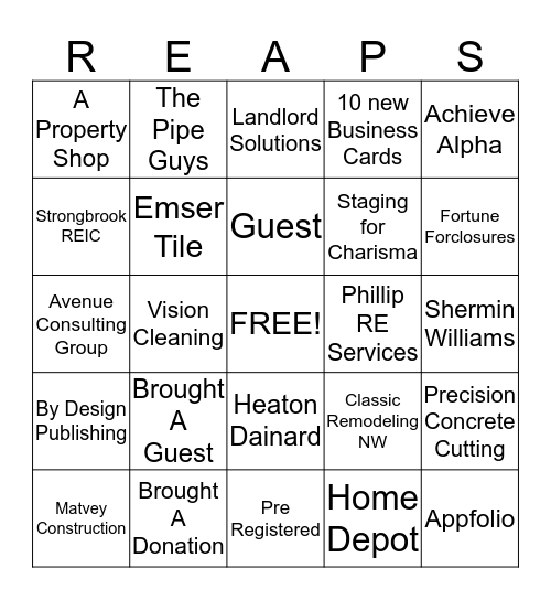 REAPS Bingo Card