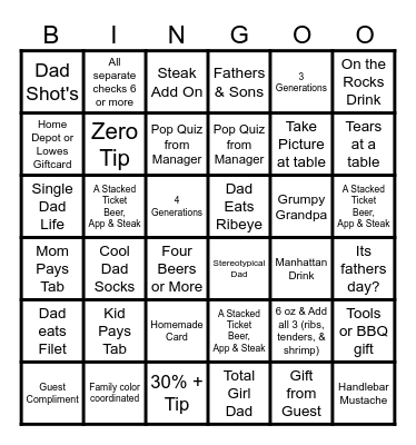 Father's Day Bingo Card