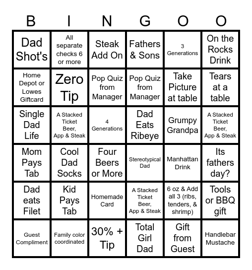 Father's Day Bingo Card