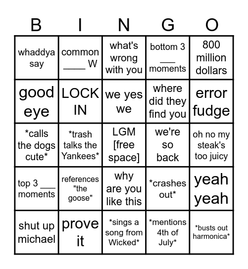 Victoria's 21st Bingo Card