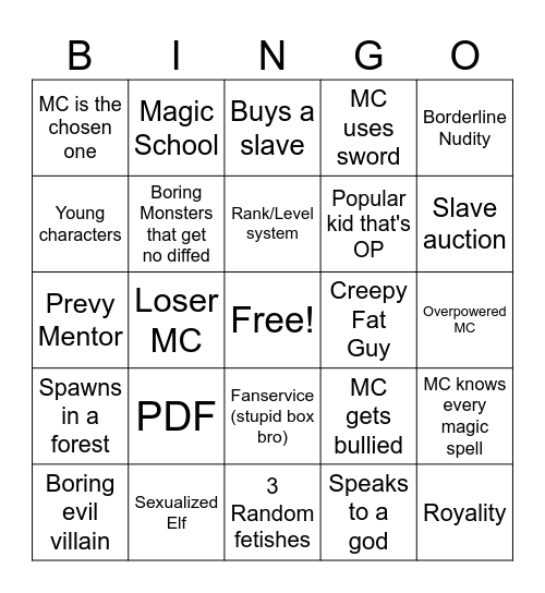 the SLOP Bingo Card