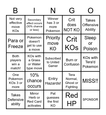 Then we fight bingo UG random ability Bingo Card