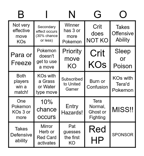Then we fight bingo UG random ability Bingo Card