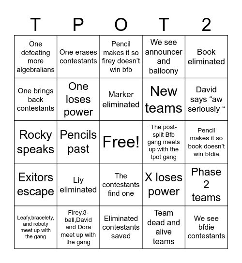 Tpot 23 bingo Card