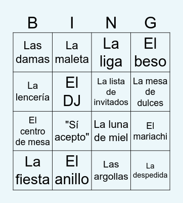 despedida Bingo Card