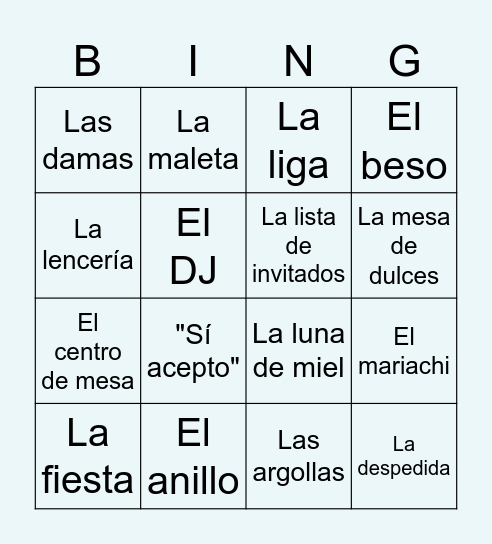 despedida Bingo Card