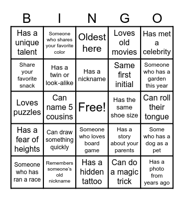 Family Reunion Bingo Card