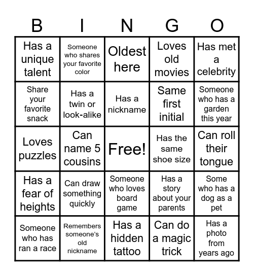 Family Reunion Bingo Card