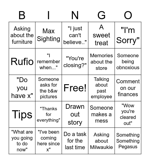 Last Day Bingo Card