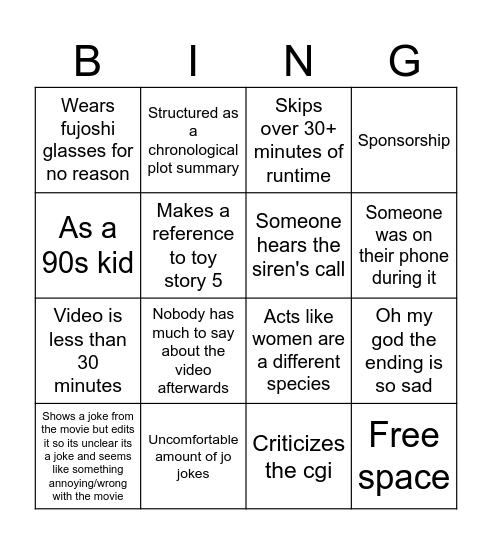 Alex Meyers Toy Story 3 Bingo Card