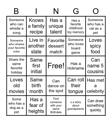 Family Reunion Bingo Card